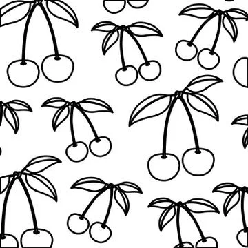White background of monochrome pattern of cherries fruits Illustrazione stock
