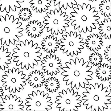 White background with monochrome pattern of daisy flowers Stock Illustration
