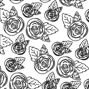 White background with monochrome pattern of rose flowers Stock Illustration