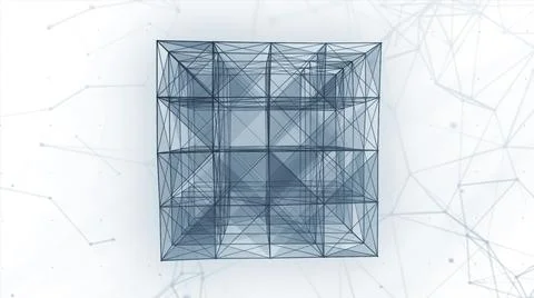 White background. Motion. A blue square made of a thin web in animation that Stock Illustration