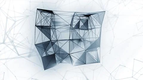 White background. Motion. A blue square made of a thin web in animation that Stock Illustration