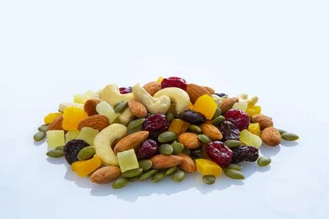 White background, nutritious, mixed nuts, nuts Stock Photos