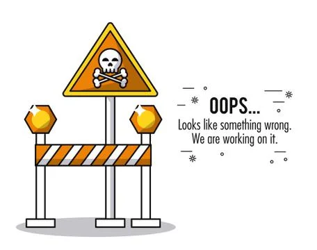 White background with orange triangle road sign with skull and bones and text 스톡 일러스트