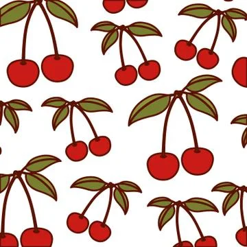 White background with pattern of cherries fruits Illustrazione stock
