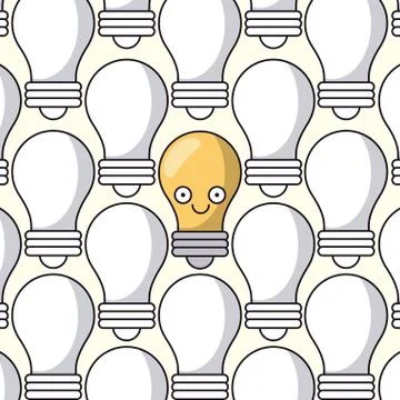 White background with pattern of light bulbs and only one light bulb animated Stock Illustration