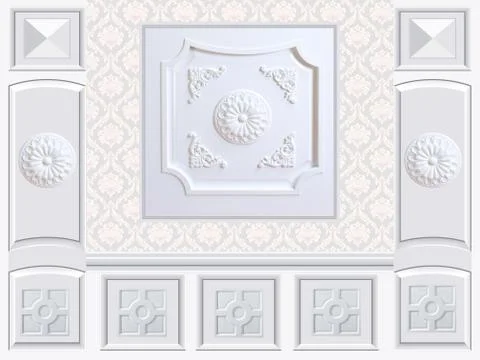 White background with patterns, rectangular and round volume stucco Stock Illustration
