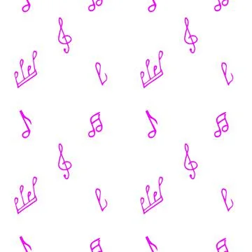 White background with pink notes and treble clef. Pattern for wrapping paper. Illustrazione stock