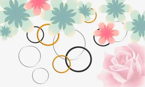 White background, pink translucent rose, abstract flowers, colorful rings Stock Illustration