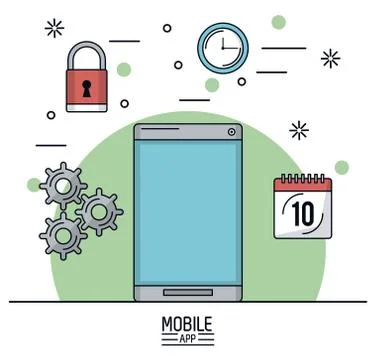 White background poster of apps development with smartphone and icons apps on 库存插图