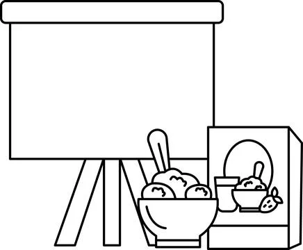 A white background with a projector screen and a bowl of food Stock Illustration