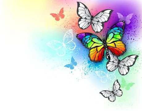 White background with rainbow butterfly Stock Illustration