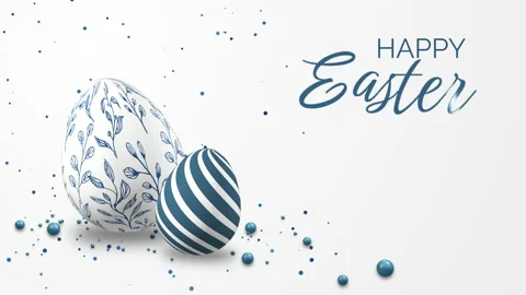 White background with realistic 3D models of Easter eggs with patterns. Stock Footage 233382152