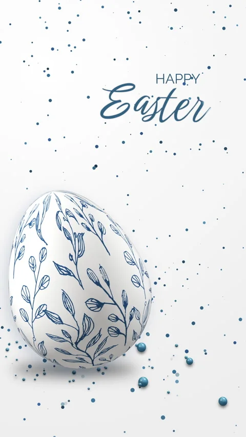 White background with realistic 3D models of Easter egg with floral pattern Stock Footage 305631968