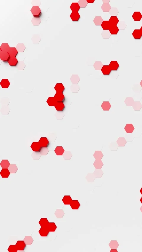 A white background with red and white hexagons. Vertical looped animation Stock Footage 307012107