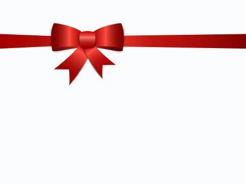 White background with red bow and ribons with shadow and christmas text Stock Illustration