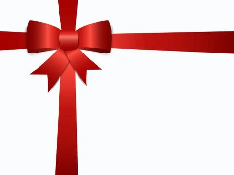 White background with red bow and ribons with shadow and christmas text Stock Illustration