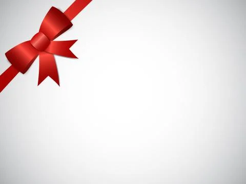 White background with red bow and ribons with shadow and christmas text Stock Illustration