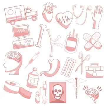 White background with red color sections of silhouette elements health Stock Illustration
