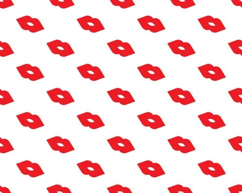 White background with red lips seamless pattern for textiles, wallpaper, pack Stock Illustration