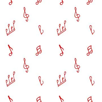 White background with red notes and treble clef. Pattern for wrapping paper. 스톡 일러스트