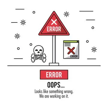 White background with red triangle road sign error and skull and bones and Stock Illustration