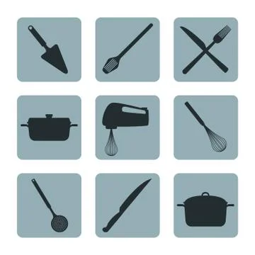 White background with set collection bluew color of square icons different Stock Illustration