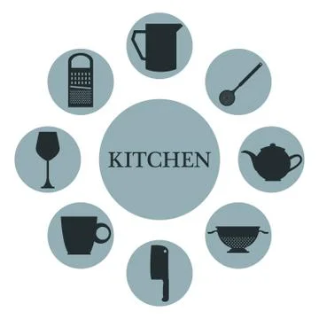 White background with set collection bluew color of circular icons different Stock Illustration
