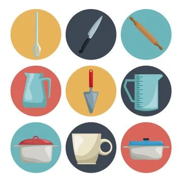 White background with set collection color of icons different elements kitchen Stock Illustration