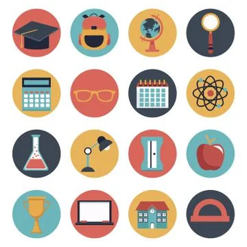 White background with set of colorful circular frame icons school elements Stock Illustration