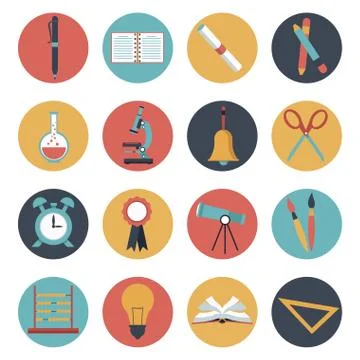 White background with set of colorful circular frame school elements Illustrazione stock