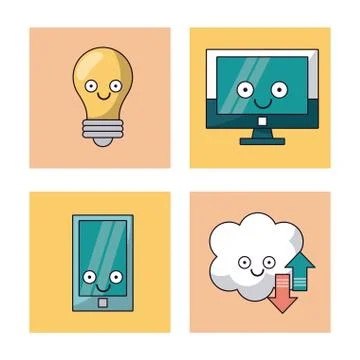 White background with set of frames with tech icons animated Stock Illustration