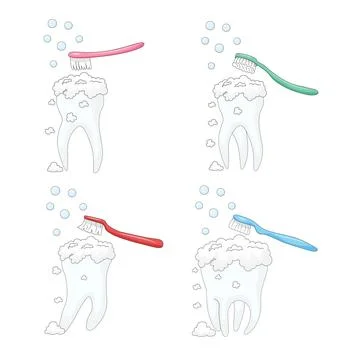White background, set of teeth, personal hygiene procedure for cleaning the s Stock Illustration