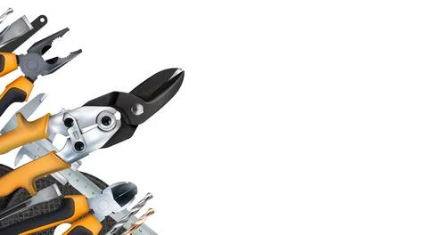 White background set tools of locksmith, hand metalworking. Stock Illustration