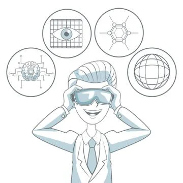 White background with silhouette color sections shading of man with virtual Stock Illustration
