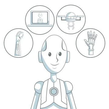 White background with silhouette color sections shading of body robot and イラスト素材