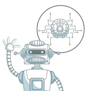 White background with silhouette color sections shading of closeup robot and Stock Illustration