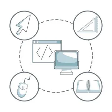 White background with silhouette color sections shading of display computer and Illustrazione stock