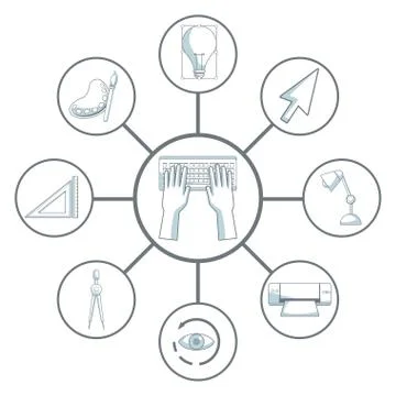 White background with silhouette color sections shading of hand humans typing on Stock Illustration