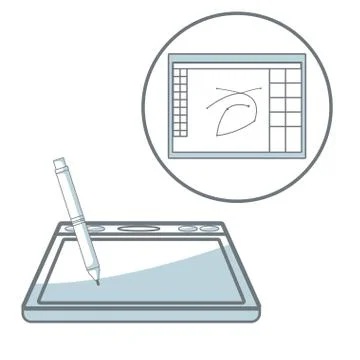 White background with silhouette color sections shading of digitizer with pen Stock Illustration