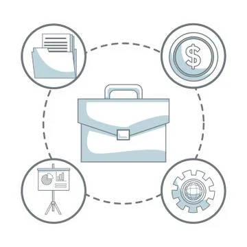 White background with silhouette color sections shading of portfolio with icons Stock Illustration