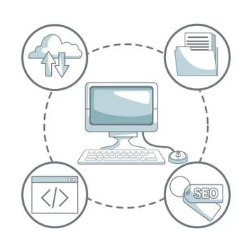 White background with silhouette color sections shading of desk computer and 스톡 일러스트