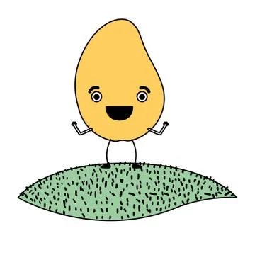 White background with silhouette color sections of mango fruit caricature over Ilustração Stock