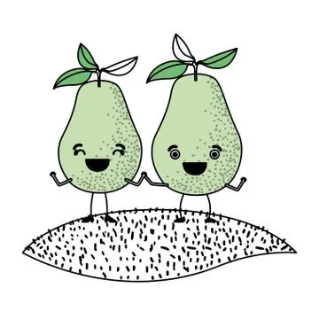 White background with silhouette color sections with pair of pear fruits Ilustração Stock