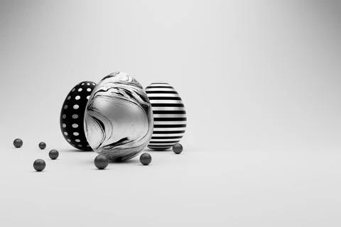 White background with silver and black patterned eggs Stockillustratie