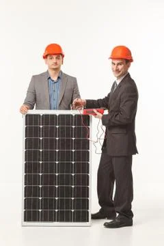 White background solar battery builder Stock Photos