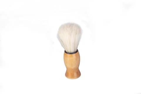 On white background. Special brush for applying foam or shaving cream. Close- Stock Photos
