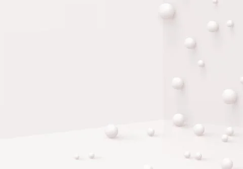 White Background with spheres. scattered vertically and horizontally. Minimal Stock Illustration