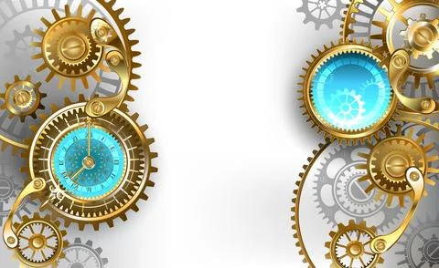White background with steampunk clock Stock Illustration