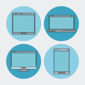White background with tech device as laptop and desktop computer and tablet and イラスト素材
