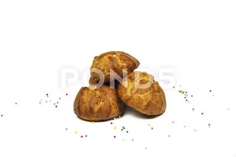On a white background there are flour confectionery products and colored powd Stock Photos